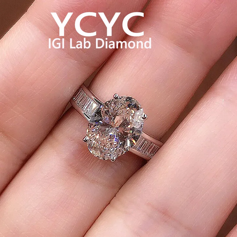 Factory sell Platinum Pt950 White Gold 4Ct Lab Grown Diamond Ring Oval Cut Diamond CVD HPHT DEF VS-VVS Wedding&engagement Ring
