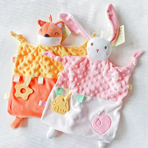 Baby Taggies Blankets With Stuffed Animal Toys - Cute Bunny Elephant Fox Frog Toy-Security Blanket Newborn Minky Dot Comfort Tow