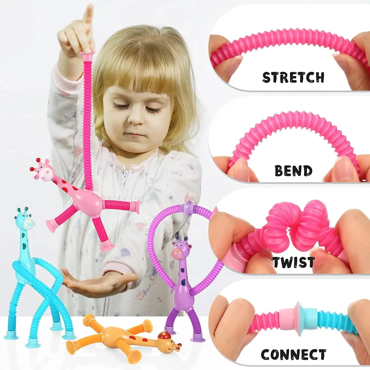 Children Suction Cup Toys Pop Tubes Stress Relief Telescopic Giraffe Fidget Toy Sensory Bellows Anti-stress Squeeze Kid Boy Girl