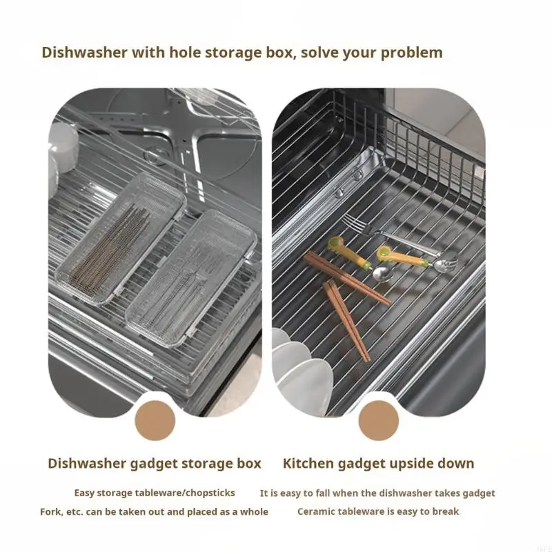 J6PE Dishwasher Utensil Basket 304 Stainless Steel Rectangular Mesh Drain Dishwasher Silverware Holder for Chopsticks Small