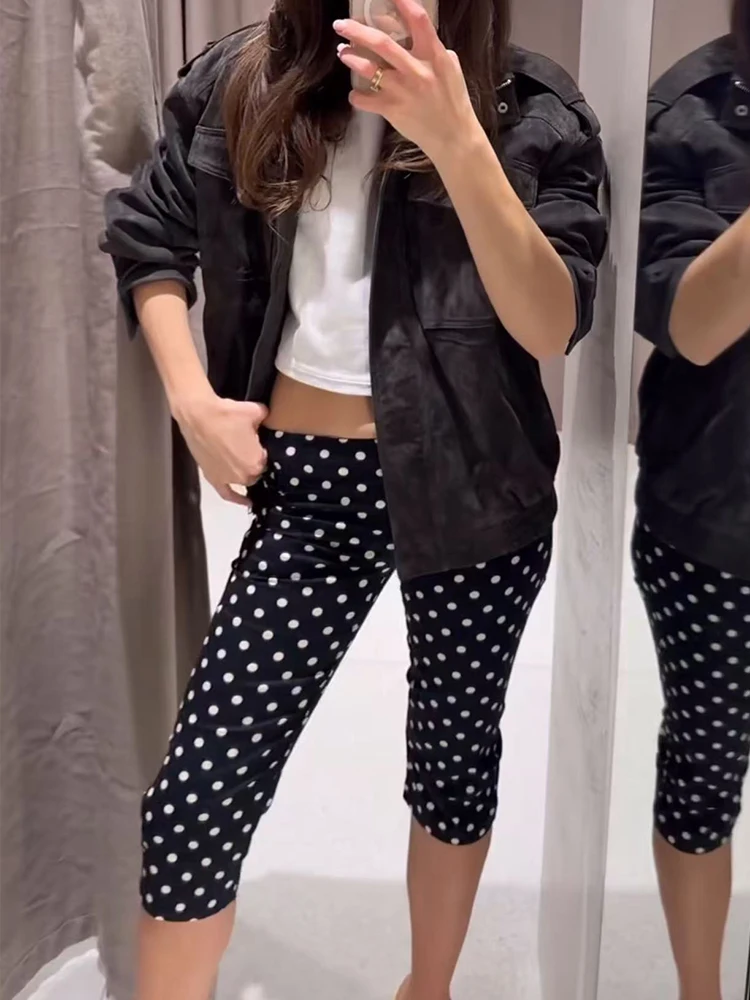 TFMLN New Women Polka Dot Calf Length Pants Vintage Slimming Cropped Trousers C… - Image 3