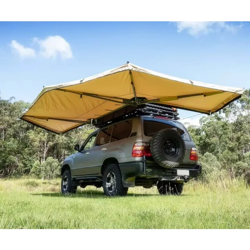 360 Car Awning,2M Outdoor Camping 600D Oxford Waterproof Extended 360 Degree Awning Car Roof Top Side Shelter With Led Light