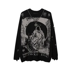 Met Ketting Gescheurde Oversized Truien Gerafeld Gebreide Zwarte Goth Mannen Y 2K Grunge Vrouwen Vintage Trui Harajuku Tops Pullovers