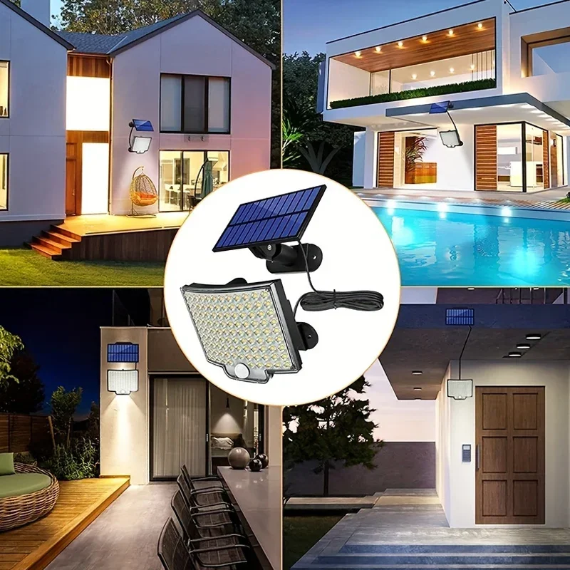 Luz Solar para exteriores con Sensor de movimiento, luces de inundación con Control remoto, impermeable, superbrillante, lámpara de pared para camino de patio, 1-3 piezas, 106led