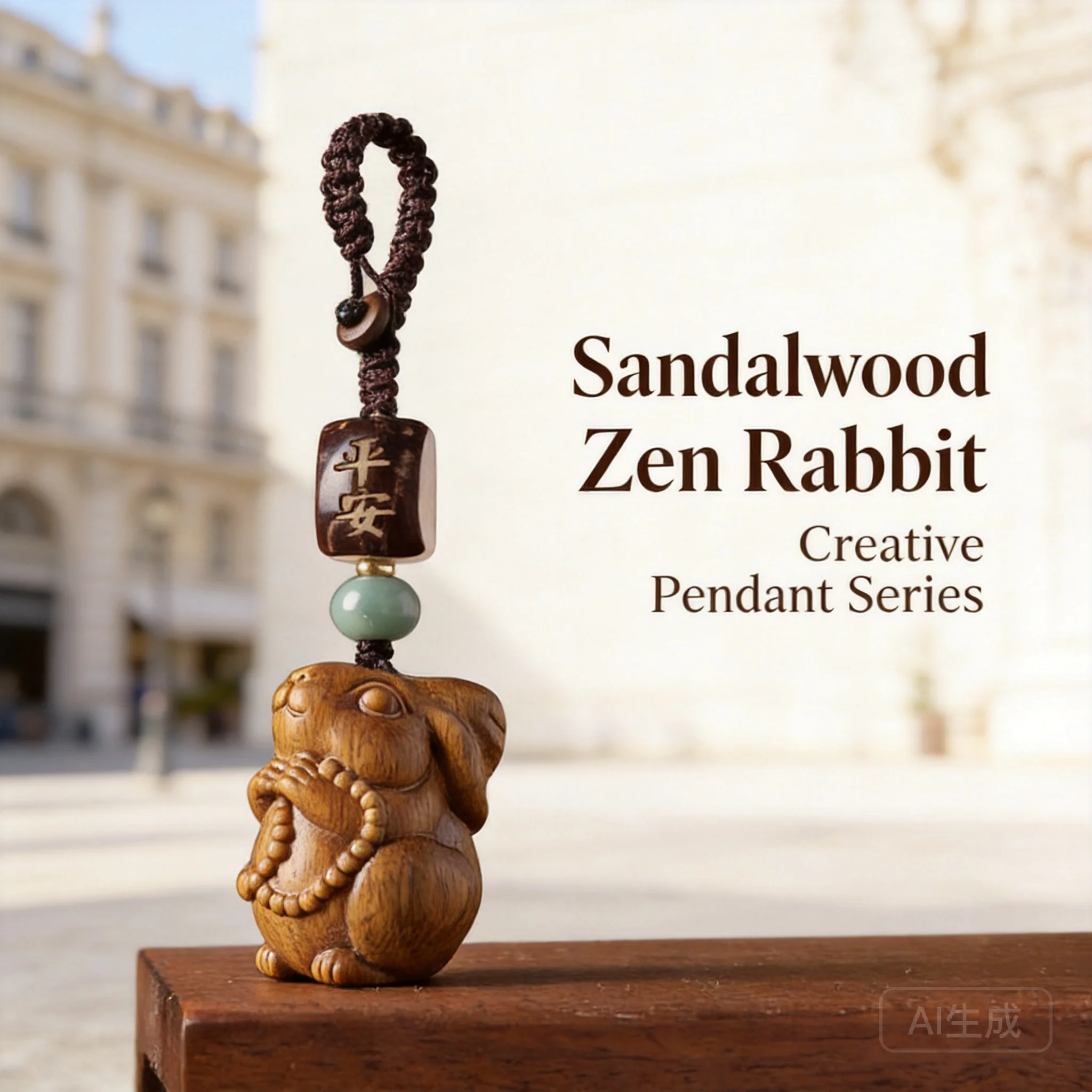 

Sandalwood Praying Rabbit Pendant Car Key Chain Mobile Phone Lanyard Bag Ornament 2026 Chinese Style Zodiac Rabbit Lucky Hanging