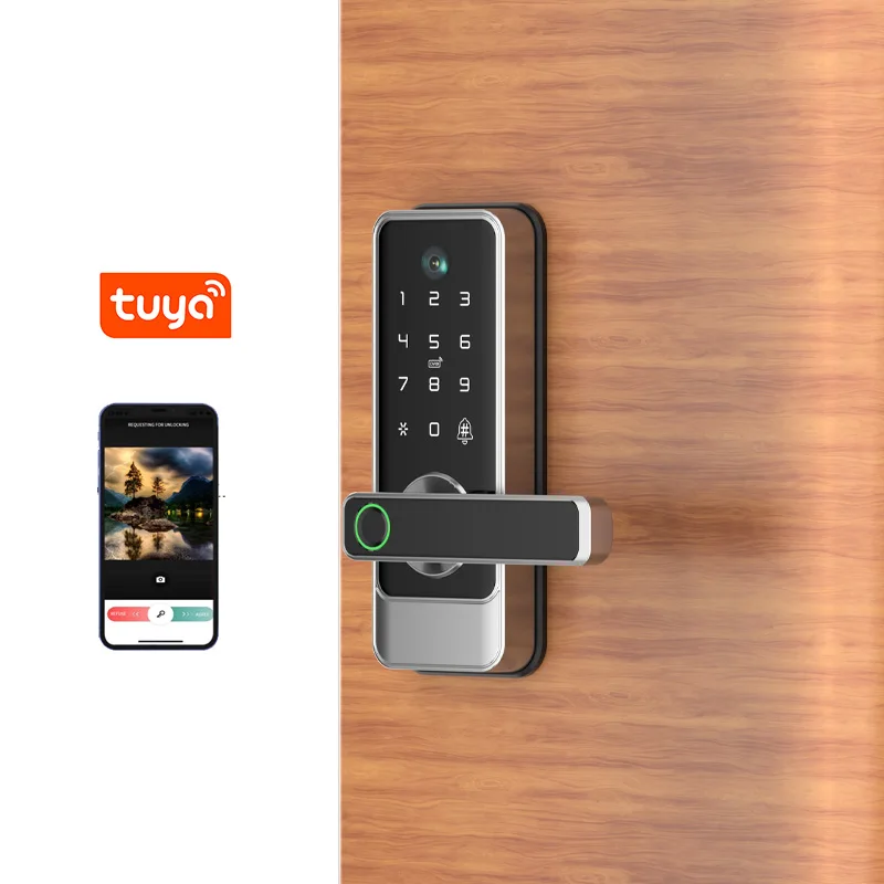 

Новый Tuya Smart Wi-Fi цифровой электронный умный комбинированный дверной замок с камерой-глачком, отпечаток пальца, IC-карта, пароль, ключ, разблокировка