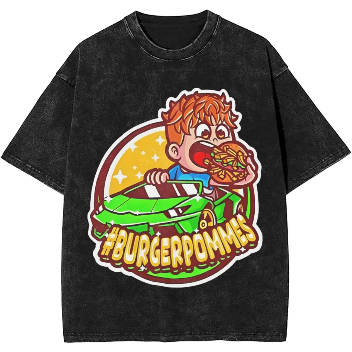 Oversize Burgerpommes ICrimax 2024 New Songs Apparel Shirts Washed Style for Men Women Funny Cartoon T-Shirts Top Tee Streetwear