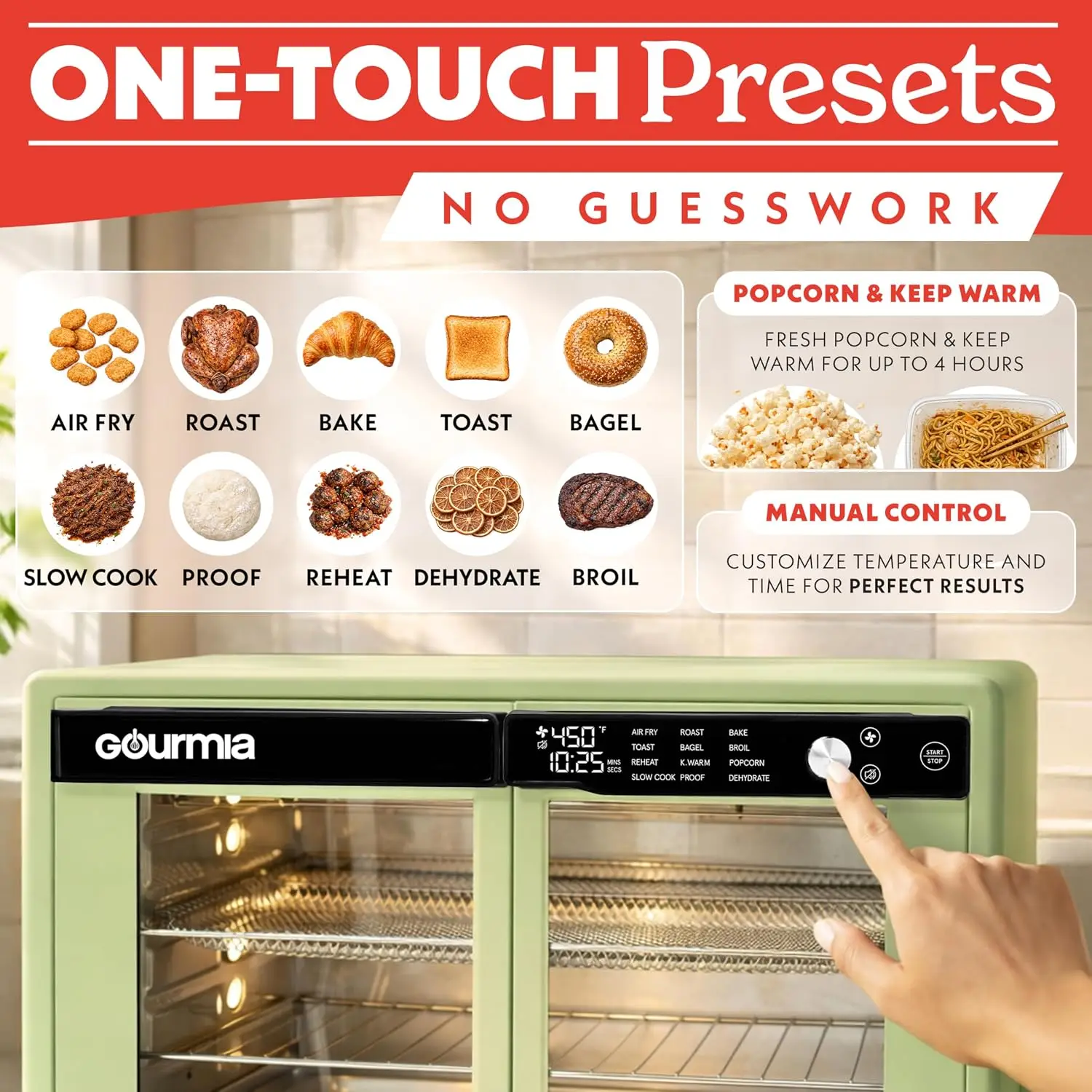 French Door Air Fryer Oven - 37 Qt Large Capacity Convection Toaster Oven, FryForce 360°, Digital Display, 12 Cooking Presets