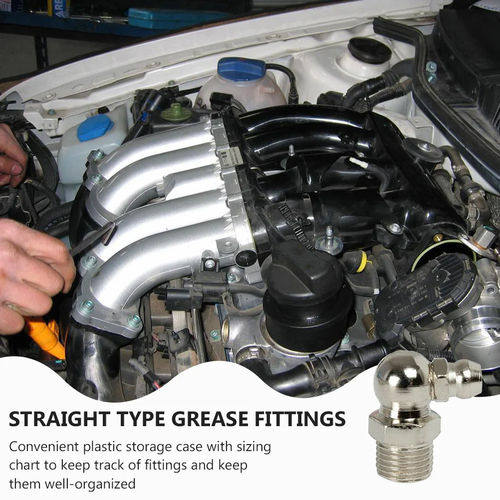 

1Set Grease Fitting Assortment Solid Steel Durable Storage Box Automotive Industrial Use Angled Straight Grease Nipples Kit