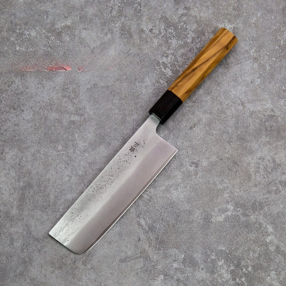 RHON 6.3inch Nakiri Knife Stainless Silver Steel No. 3 Clad Blade Olive Wood Handle Chef Cleaver Slicing Japanese Kitchen Knives