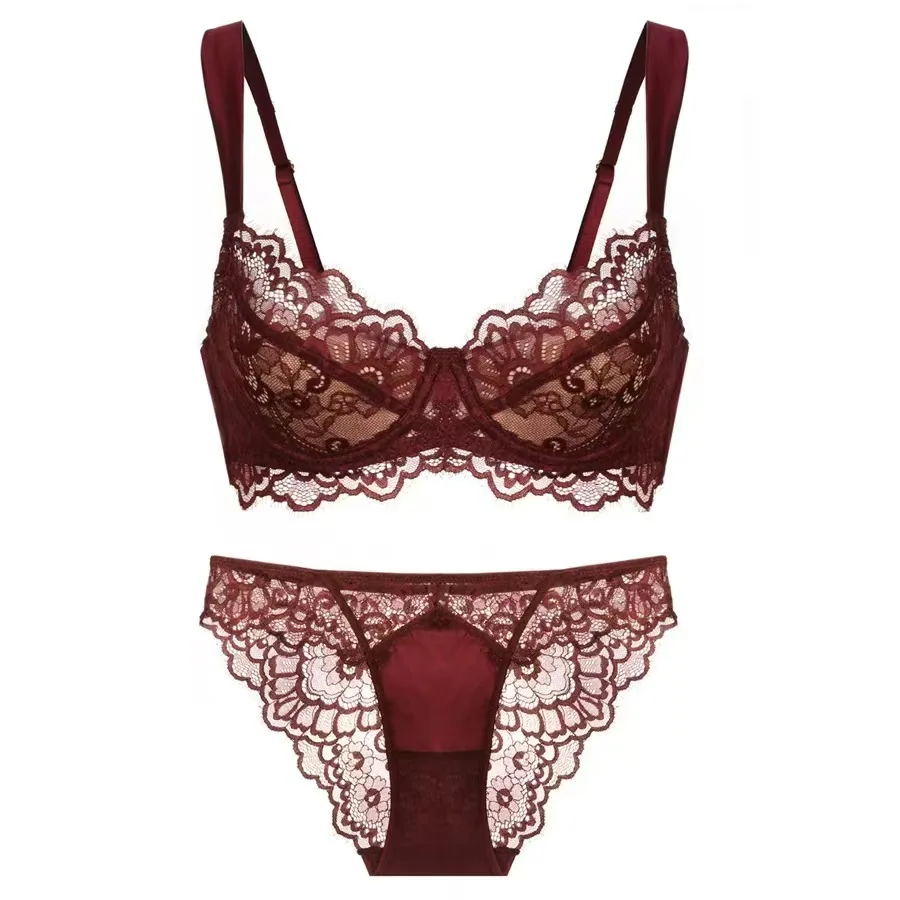 

Sexy Lace Lightweight Push-Up Soft Underwire Bra Set for Larger Busts Reduces Side Bulge Bras with Wide Straps Lingerie