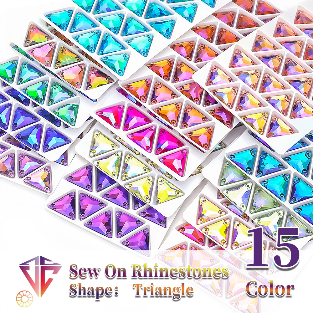 Sewing On Rhinestones Tri-angle Flatback Crystal Rhinestone Three Holes For Clothing DIY Wedding Dress Accessoric