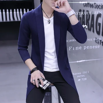 Men's Long Knit Cardigan Coat 4 Hot Sale Sweater Men's Long Knit Sweater Jackets Solid Color Sweatercoat 4