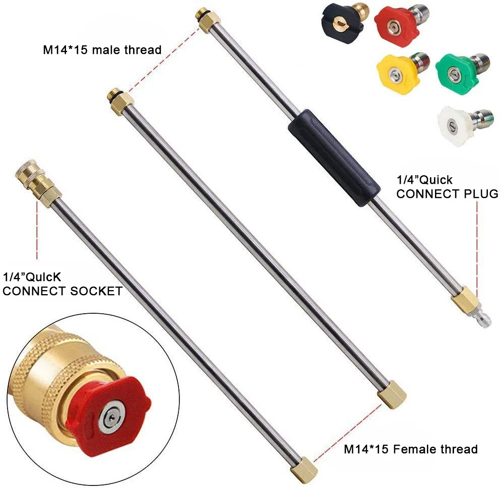 High Pressure Washer Extension Rod 1/4 Inch Connection Nozzles for Roof Gutter Cleaning Tools Connecting Rod