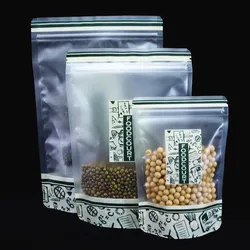 100pcs Matte Transparent Stand Up Zip Lock Bags with Green Pattern Printing - Zipper Grip Resealable Plastic Pouch Candy Package