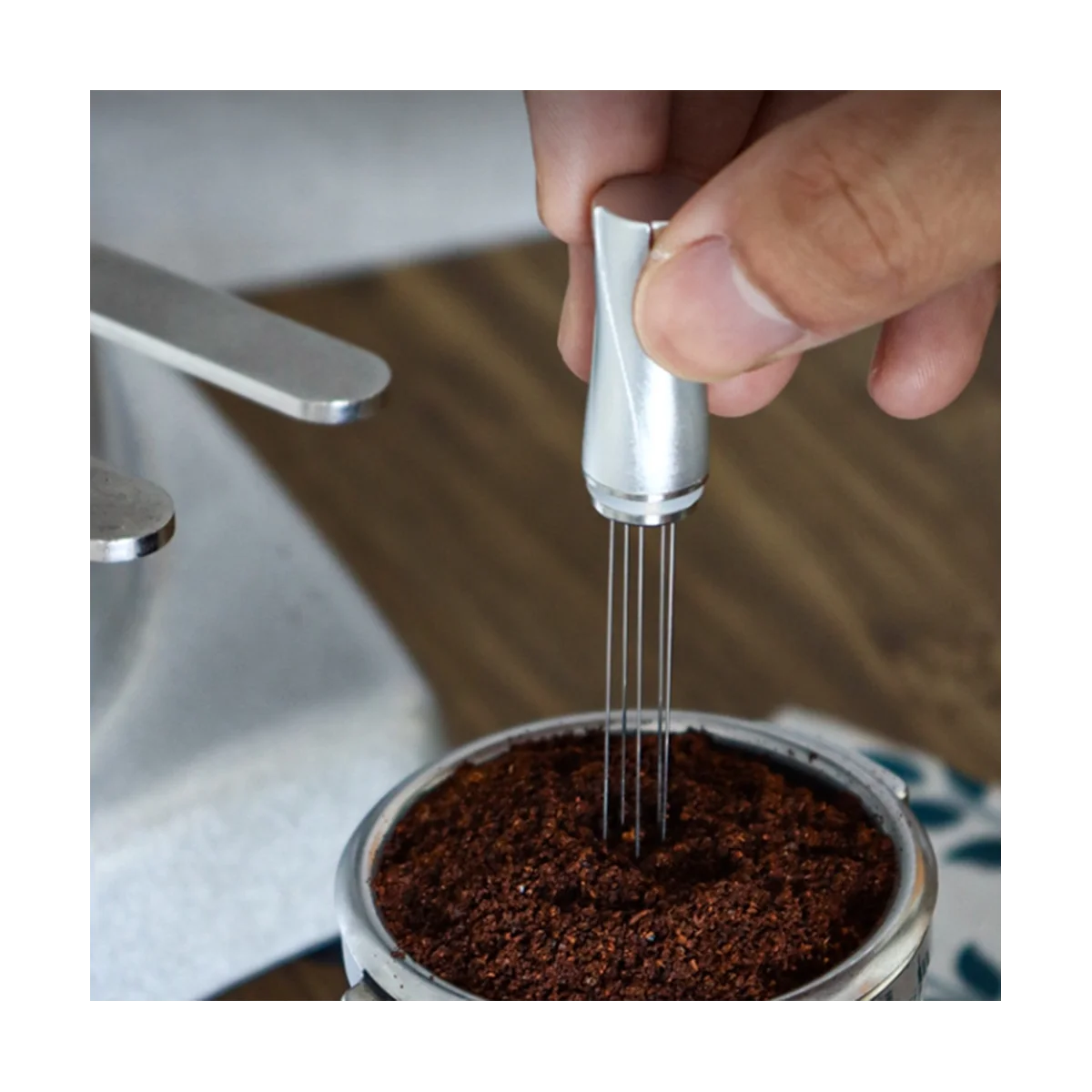 Outil de distribution d'espresso avec support, agitateur à café expresso, poignée, 5 grains grossiers, noir