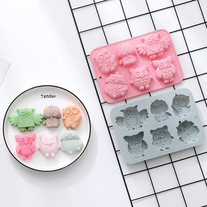 6 Cavities Owl Silicone Mold Chocolate Candy Mold Baking Tool DIY Handmade Soap Cake Fondant Mold Kitchen Tools Accessories