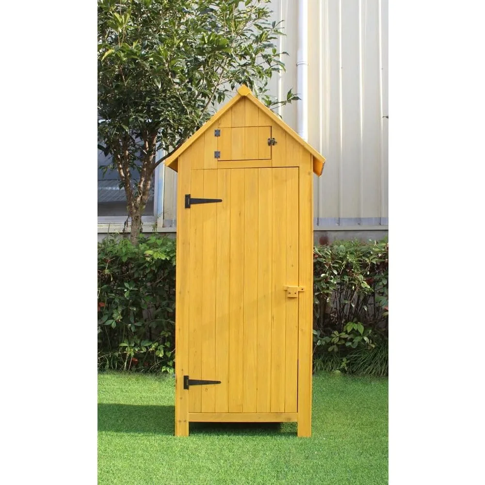 

Outdoor Storage Shed with Shelf and Lock, 8.7 cu. ft. Capacity, Vertical Wood Shed for Tools, Equipment, Garden Supplies