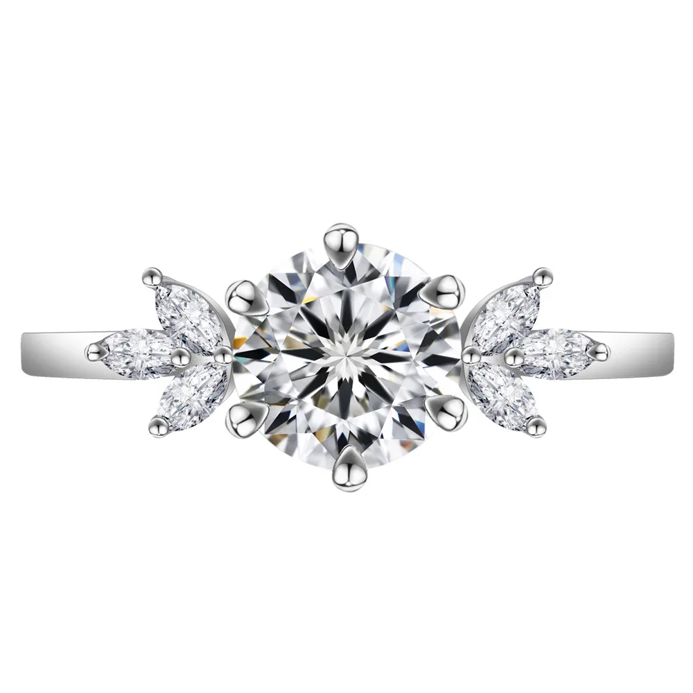

925 Sterling Silver High Carbon 6.5mm Diamond Classic Proposal Engagement Ring