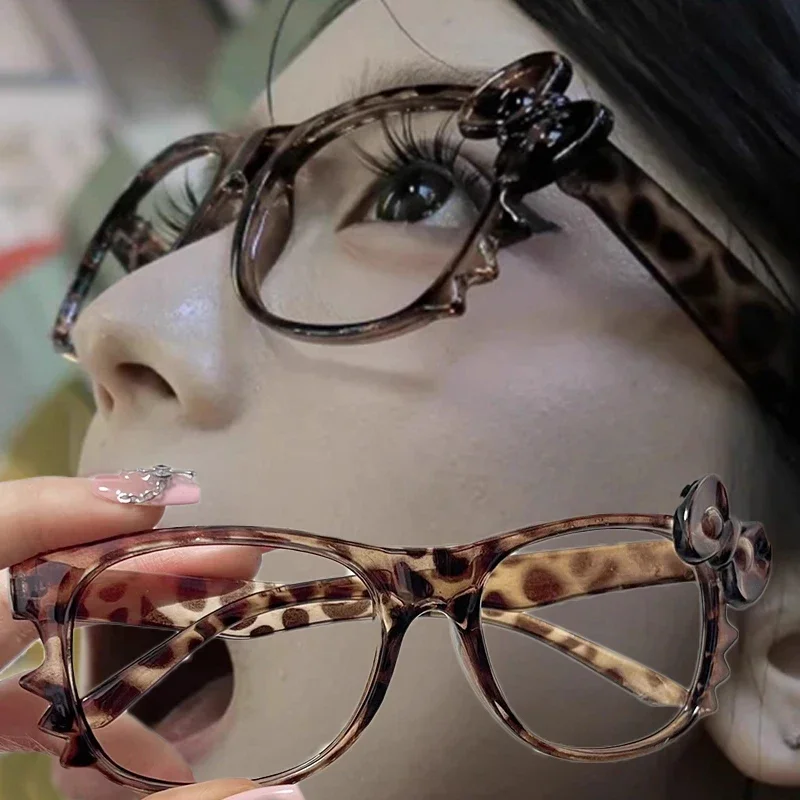 

Леопардовая оправа для очков Y2K, ретро галстук-бабочка для девочек, удобные очки, милые вечерние леопардовые очки для косплея, модные подарки