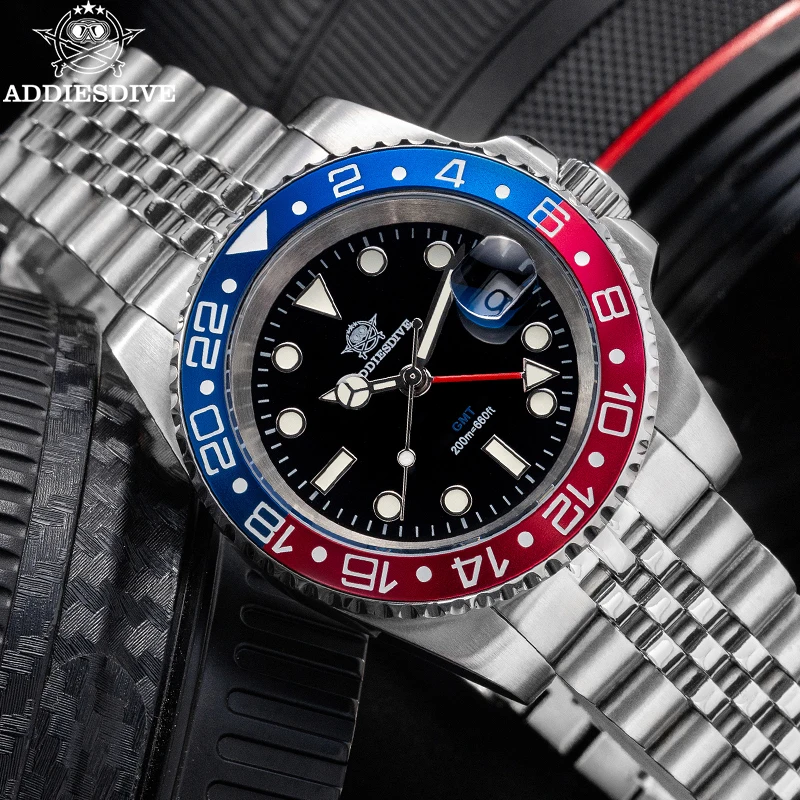 

ADDIESDIVE Men's Watch 40mm Top Brand Business Men Quartz WristWatch Ceramic Bezel Diving 200m Waterproof Luminous GMT Watch