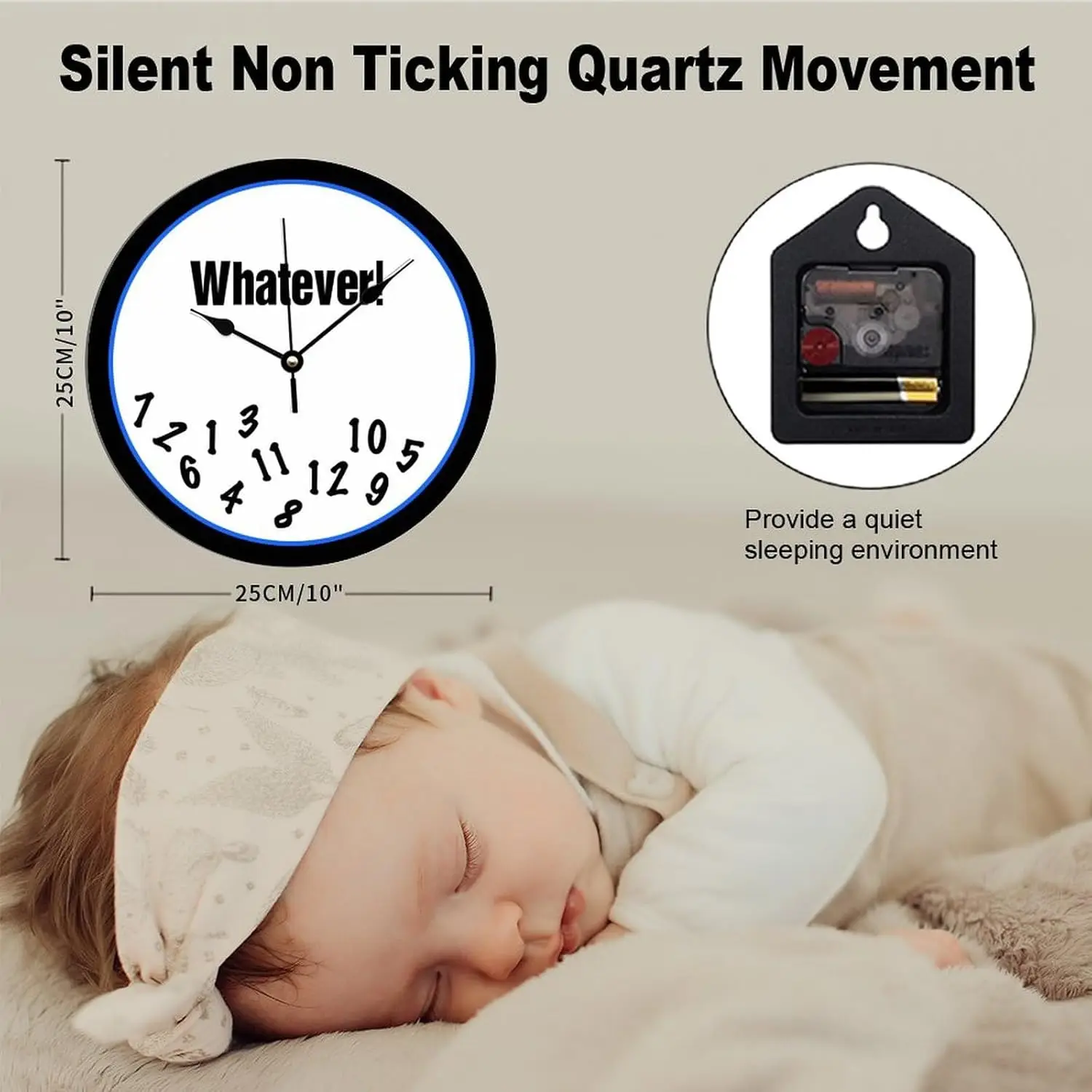 Whatever Funny Custom Wall Clock Vintage Wooden Round Decor 10 Inch Battery Operated Large Decorative Silent