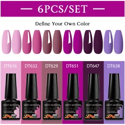 MEET ACROSS 6Pcs/Set 7.3ml Dark Purple Series Gel Nail Polish Autumn Semi Permanent Nail Art UV Gel Varnish Nail Supplies