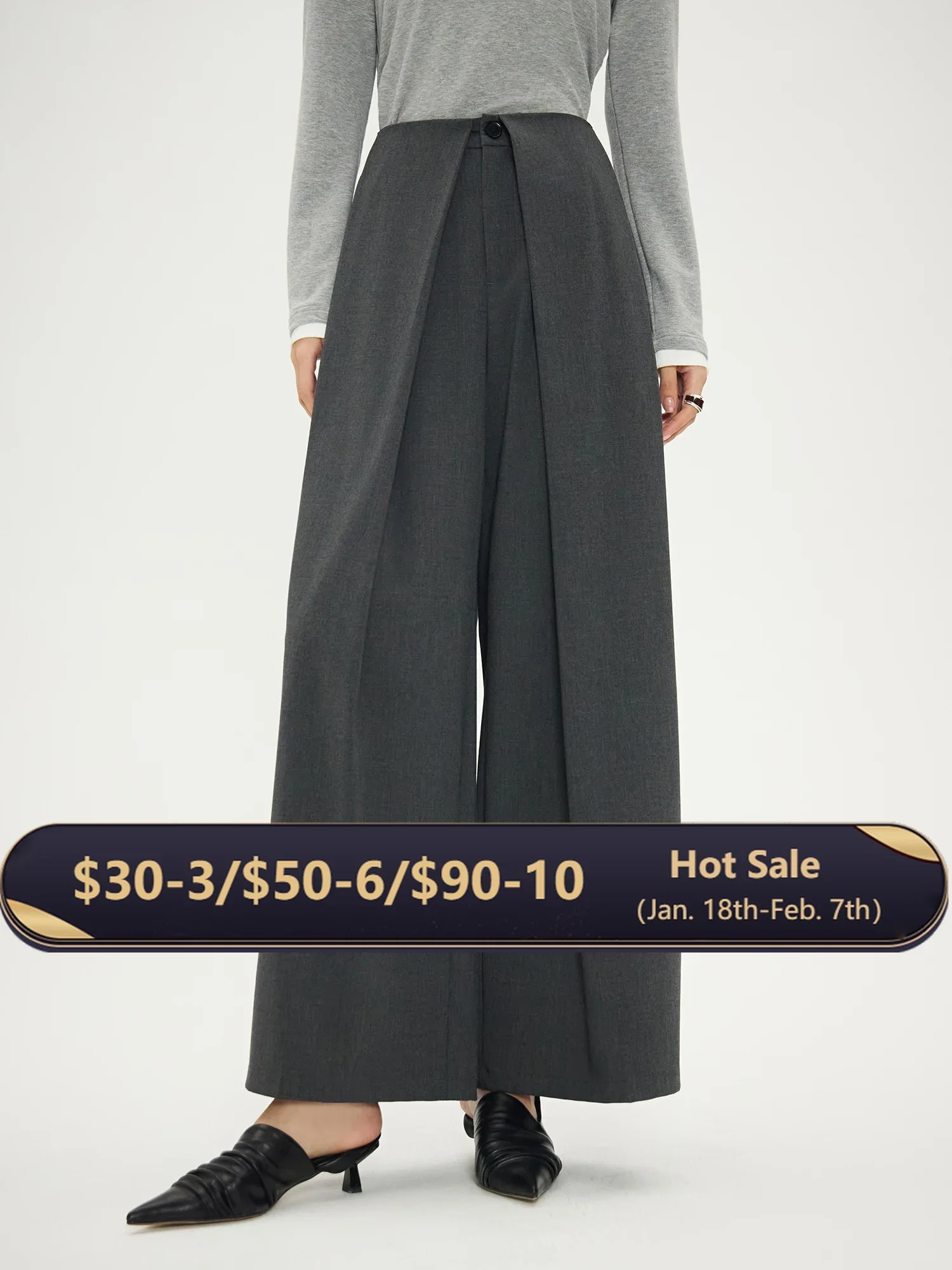 DUSHU Unique Design Pleated Gray Loose Versatile Wide-Leg Suit Pants 2024 Autumn New Cleanfit Versatile Casual Pants 24DH83002