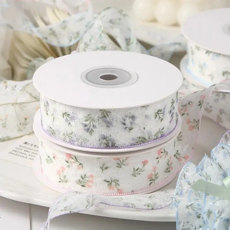 10 Yards 2.5cm/4cm Wide Floral Fishnet Lace Trim for Cake Bouquet Gift Packaging DIY Handcraft Home Decoration