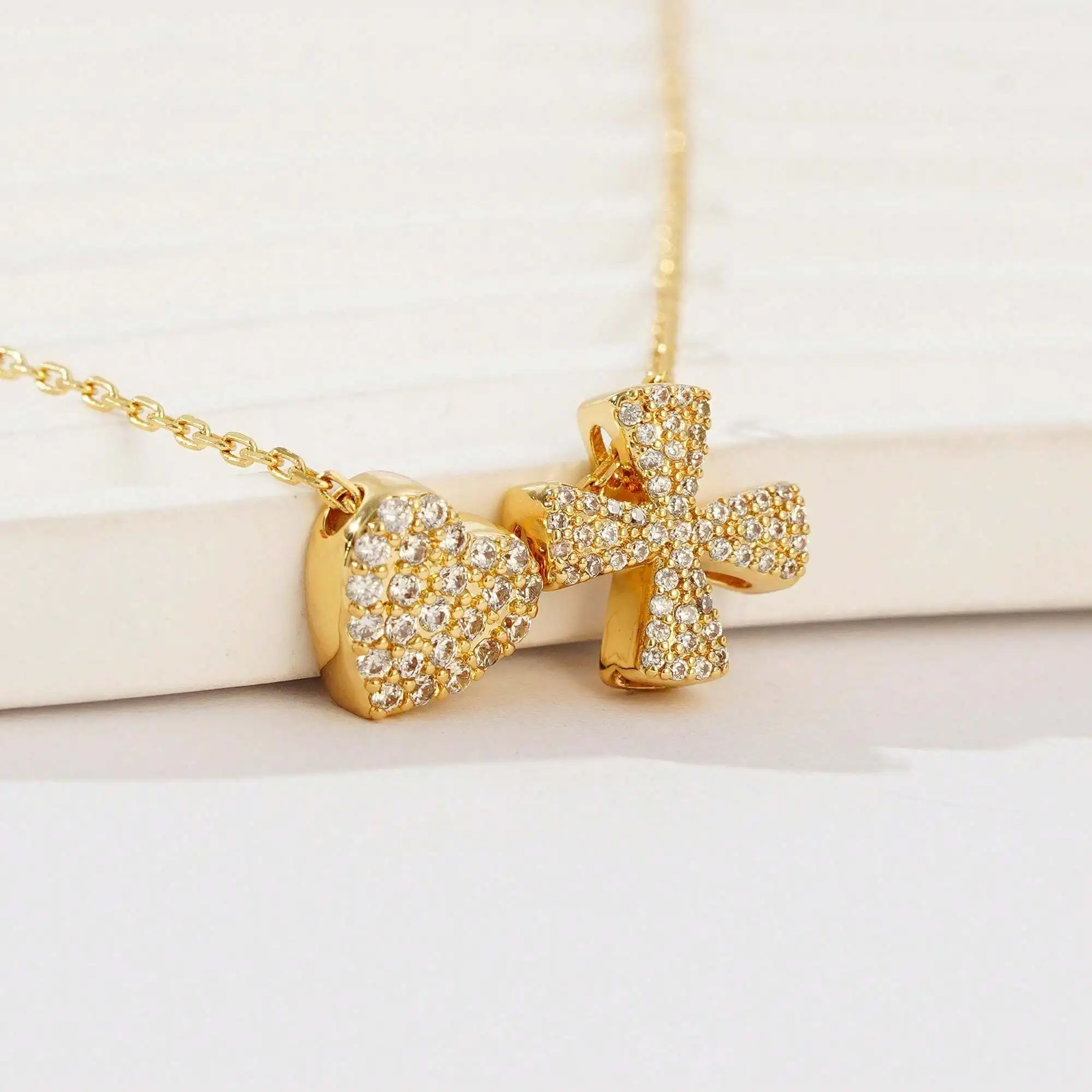 Dainty Initial Letters with Heart Necklaces for Women 18K Gold Plated Zircon Micro Inlaid Capital Letter Chain Name Jewelry Gift image 6