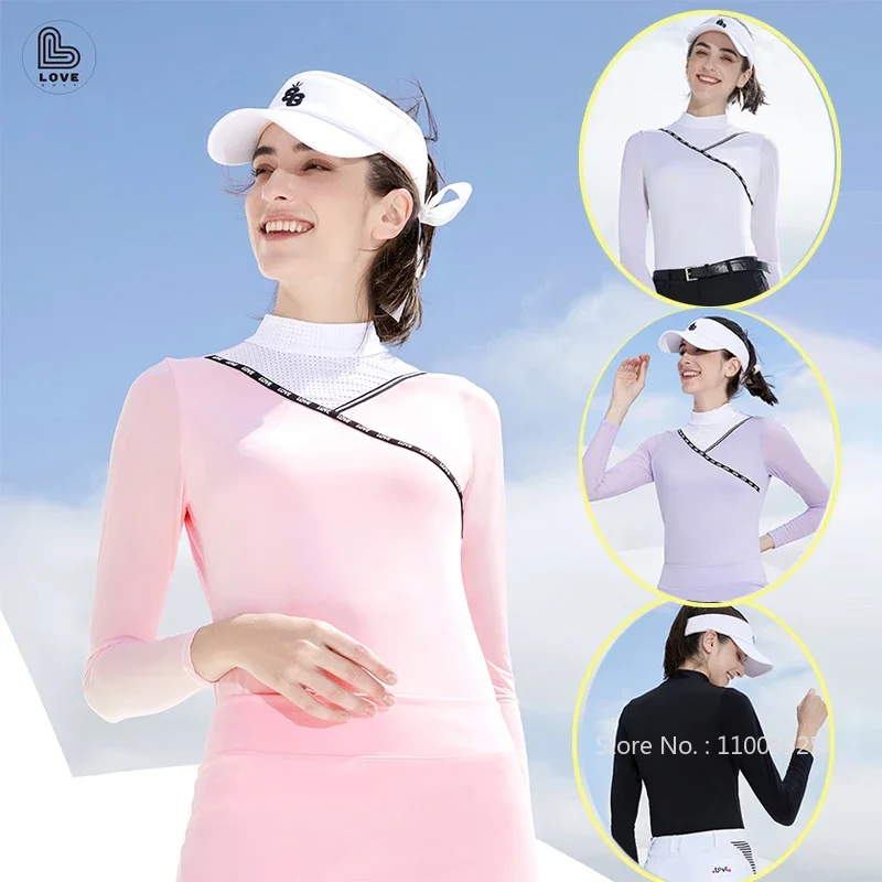 Love Golf Elastic Summer Shirt Women Sunscreen Ice Silk Long Sleeves Tops Lady Stitching Sports T-Shirts Outdoor Golf Sportswear