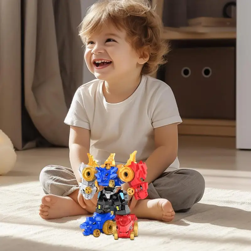 Dinosaurier verwandeln Roboter Spielzeug 5-in-1 Dinosaurier verwandeln sich in Roboter Spielzeug Dinosaurier Auto Action-Figuren mit stabilen Anschlüssen für