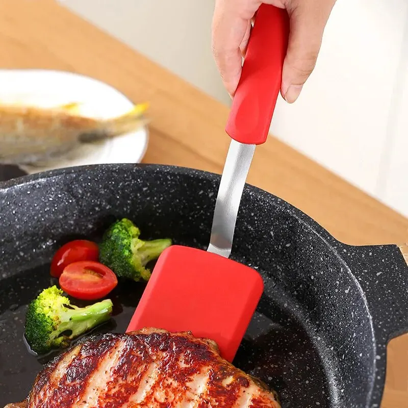 1Pc Non-Stick Fried Steak Spatula - Silicone Long Handle Frying Spatula Mini Kitchen Utensils