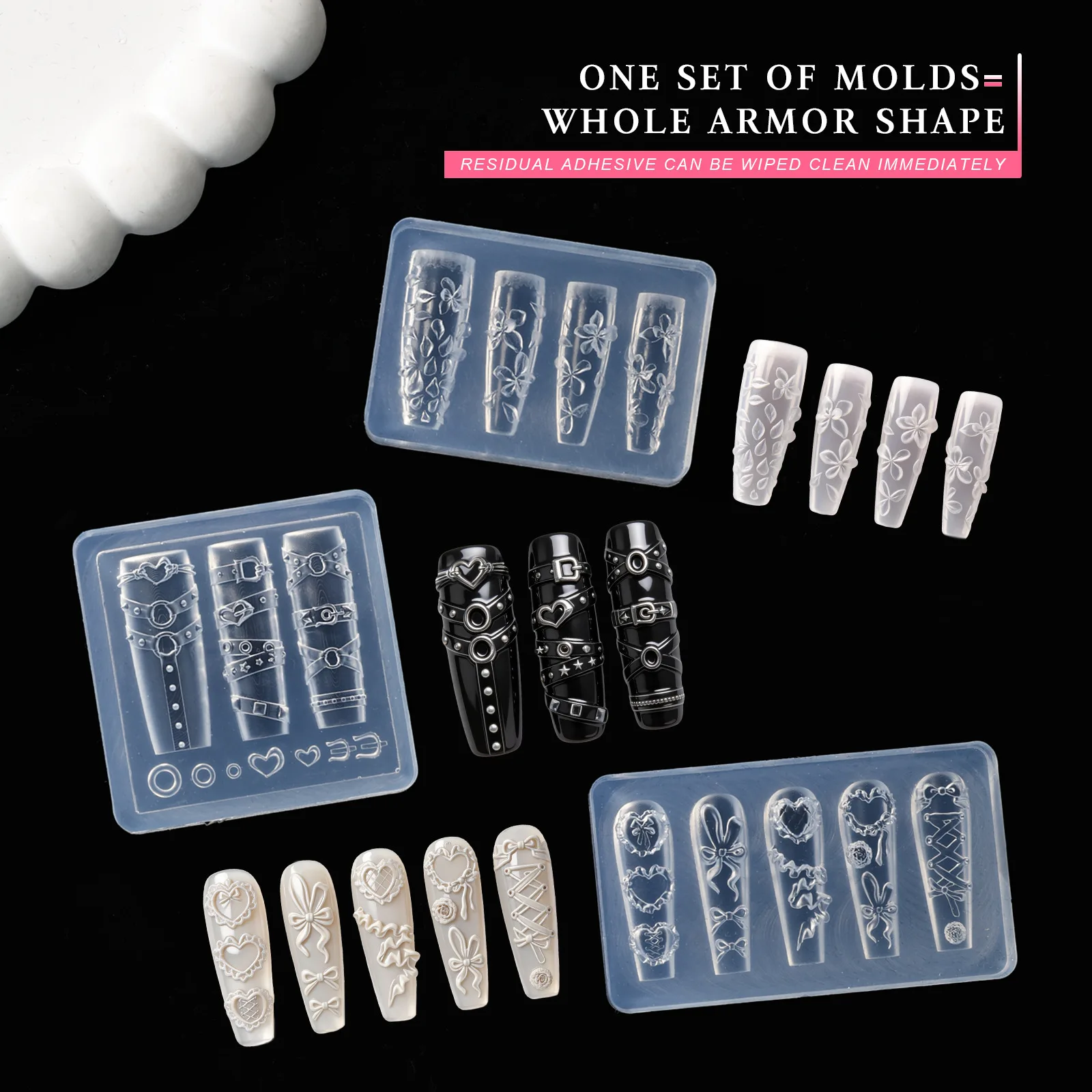 3D Silicone Nail Mold Ballet Ribbon Cross Baroque Style Transparent Nails Template Carving Bowtie Manicure Stencil Tool