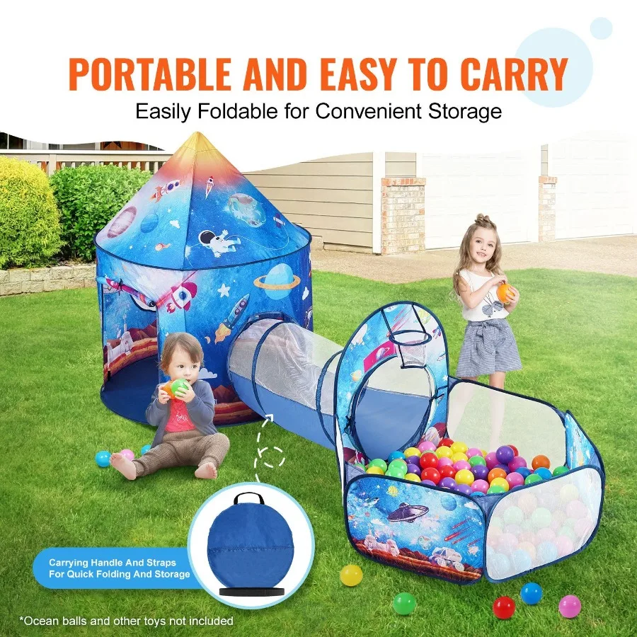 Tente de jeu 3 en 1 avec Tunnel pour garçons, filles, bébés et tout-petits, maison de jeu Pop-Up intérieure et extérieure avec sac de transport, bande Stra