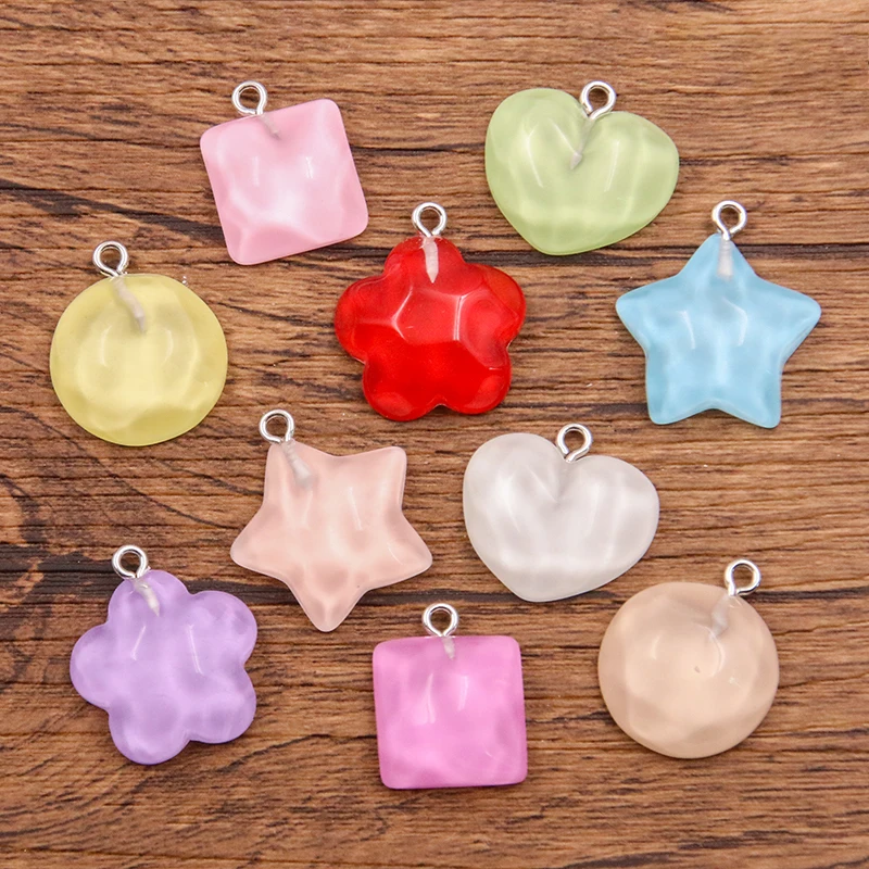 10Pcs 5 Style Mix Color Heart Star Round Flower Earring Charms Diy Findings 3D Keychain Bracelets Pendant For Jewelry Making