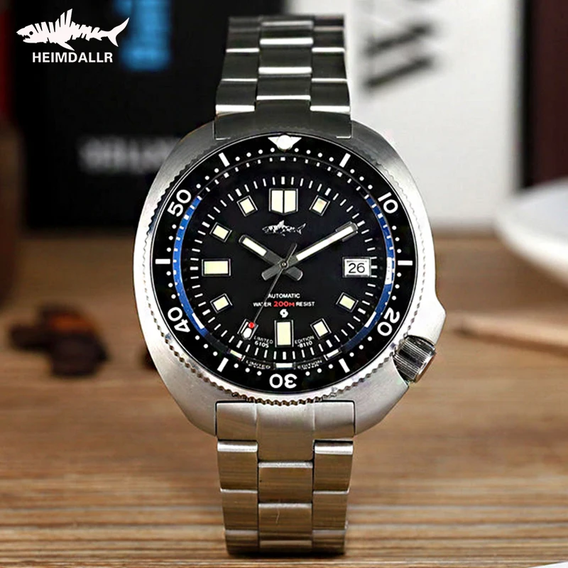 Heimdallr Turtle Captain Willard Watch Sapphire Crystal Black Dial Luminous Japan NH35A Automatic Mechanical Steel Dive Watches