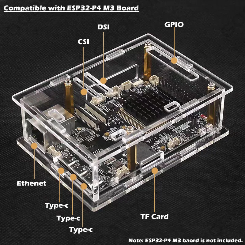 Transparent Acrylic Protective Case for ESP32-P4 ESP32 P4 M3, ESP32-P4 Enclosure with Standoffs & Screws | Easy-Access DIY
