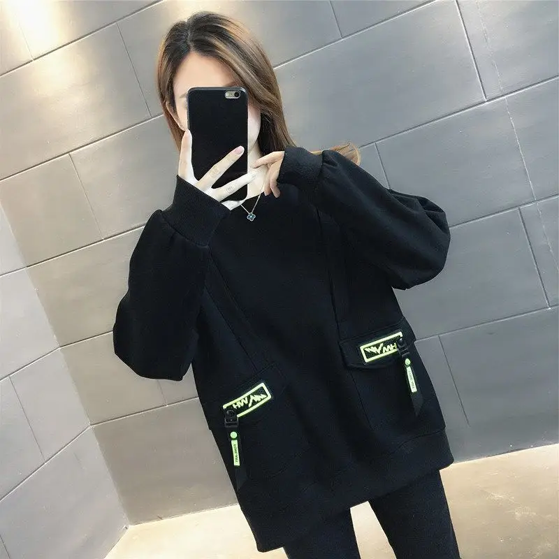 2023 New Spring and Autumn Youth Vitality Fashion Trend Round Neck Panel Pocket Zipper Loose Casual Super Oversized Sweater