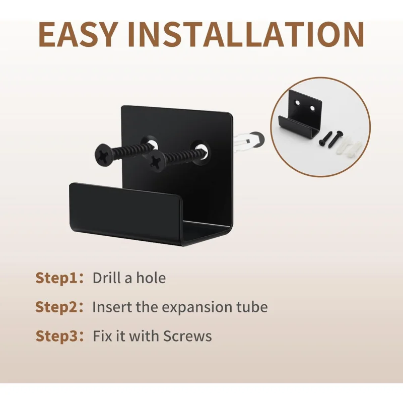 6 stuks wandmontage tegeldisplaybeugels haken, 25 mm binnenbreedte, zwaar staal, zwart