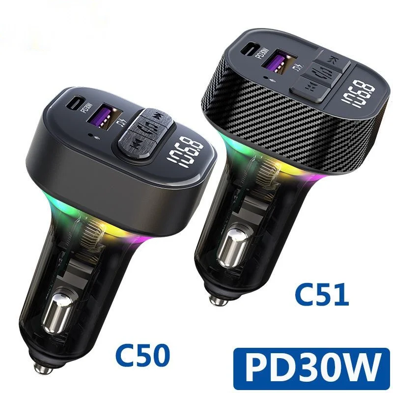 

Car Mp3 Bluetooth Player PD 30W Fast Charging C50/C51 Mini Bluetooth Hands-free Car Fm Transmitter
