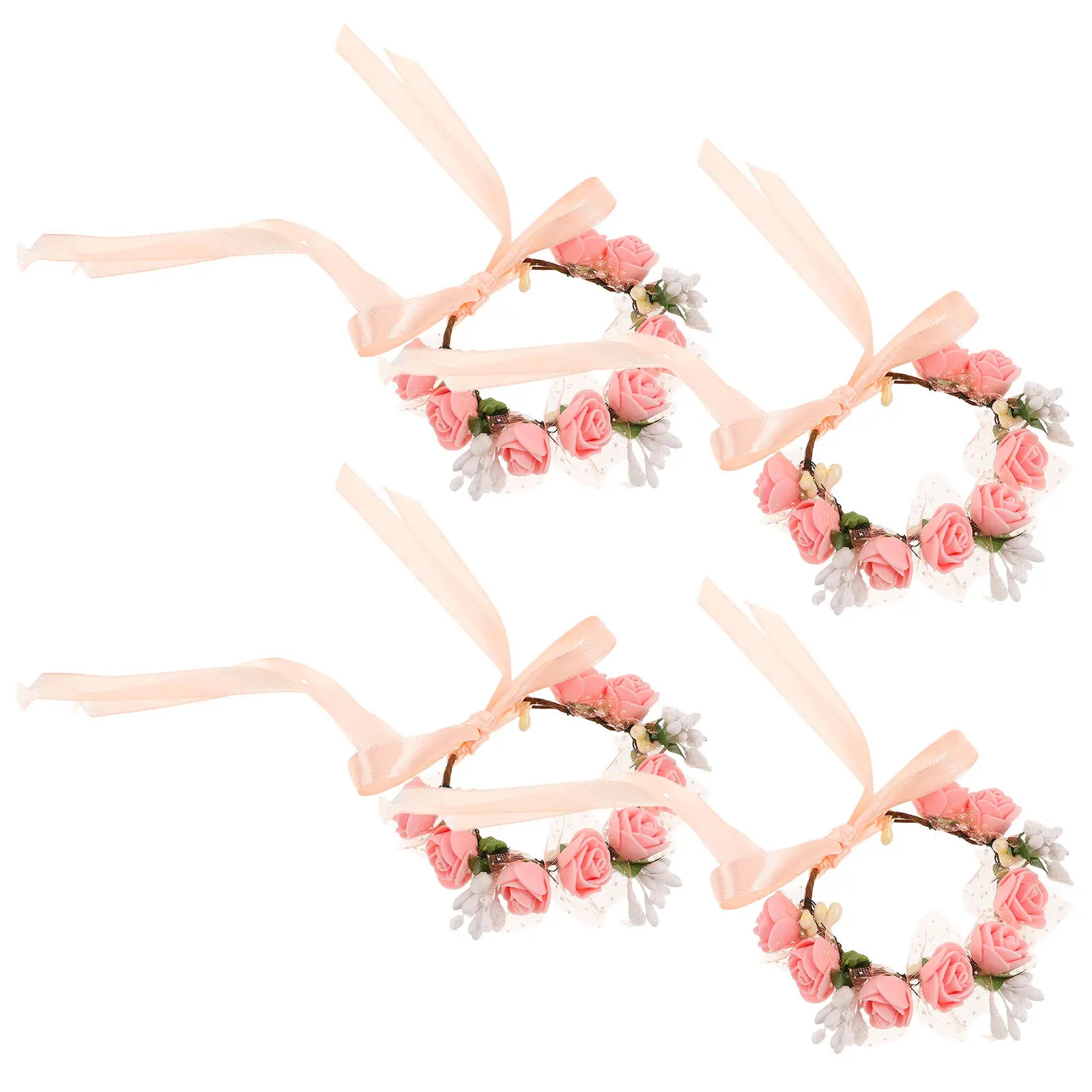 

4Pcs Single Layer Flower Wristband Elegant Artificial Hand Flower for Bridal Bridesmaid Wedding Party Wear Comfortable Skin
