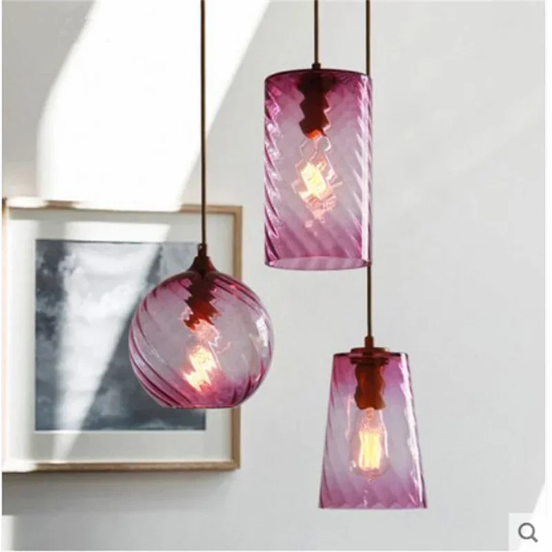 American restaurant chandelier bar light simple personality Nordic bar single head blue glass chandelier