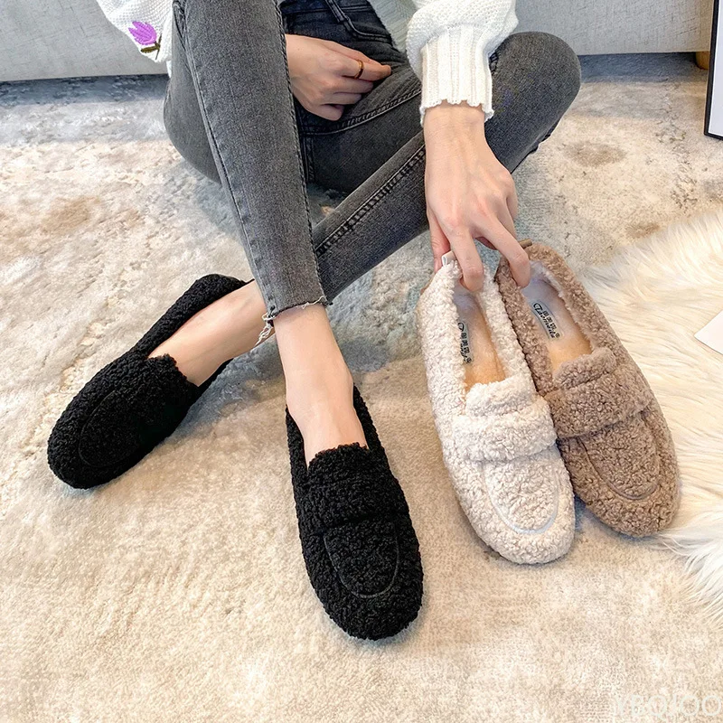 Winter New Women's Flat Outside Wearing warm cotton shoes comfort velvet Lazy Loafers thick soled Large size Shoes Mujer Zapatos