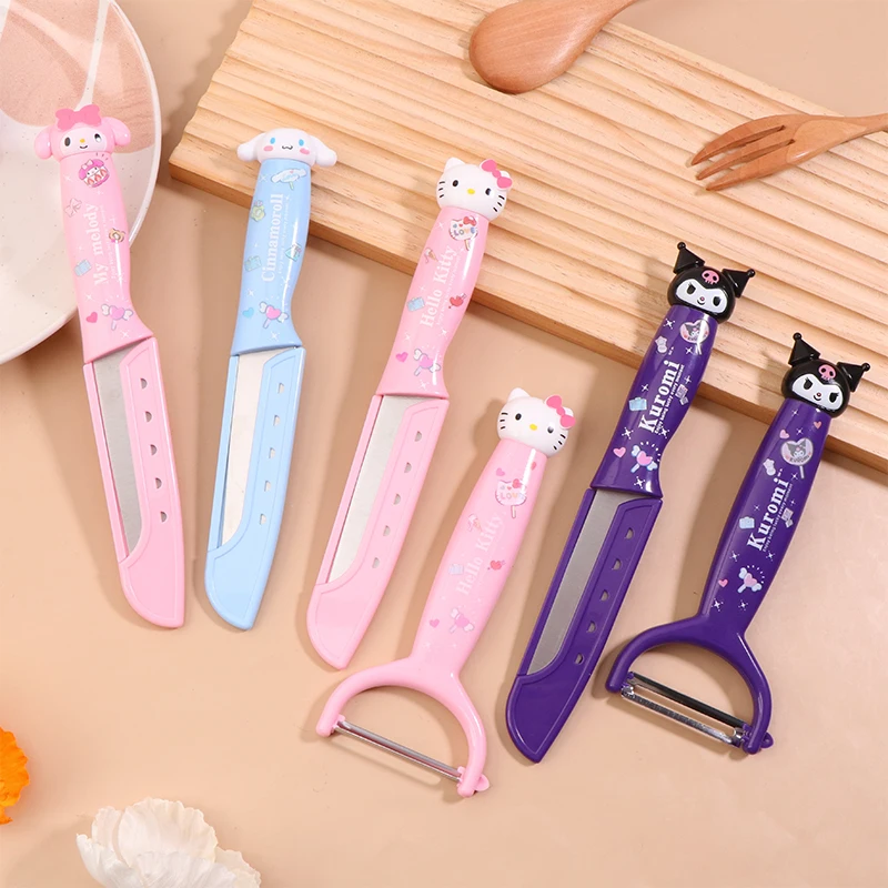 Sanrio Hello Kitty Fruit Knife Peeling Knife Set Anime Kuromi Cinnamoroll My Melody Multifunctional Vegetable Peeler