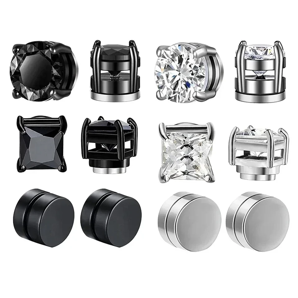 Crystal Strong Magnetic Ear Stud Clip Earrings For Men And Women Punk Round Zircon Magnet Earrings Non Piercing Jewelry
