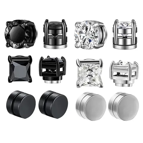 Crystal Strong Magnetic Ear Stud Clip Earrings For Men And Women Punk Round Zircon Magnet Earrings Non Piercing Jewelry