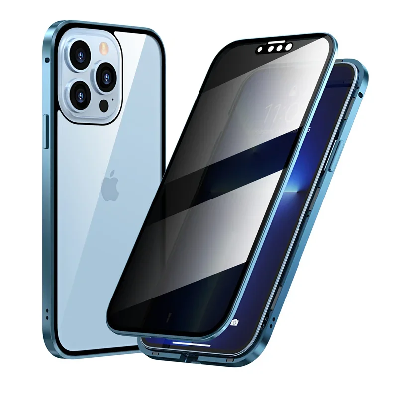 Magnetisch gehard glas Privacy Metal Case voor iPhone 15 14 13 12 XR 11 Pro MAX X 7 8 6 Plus 360 magneet Antispy beschermhoes