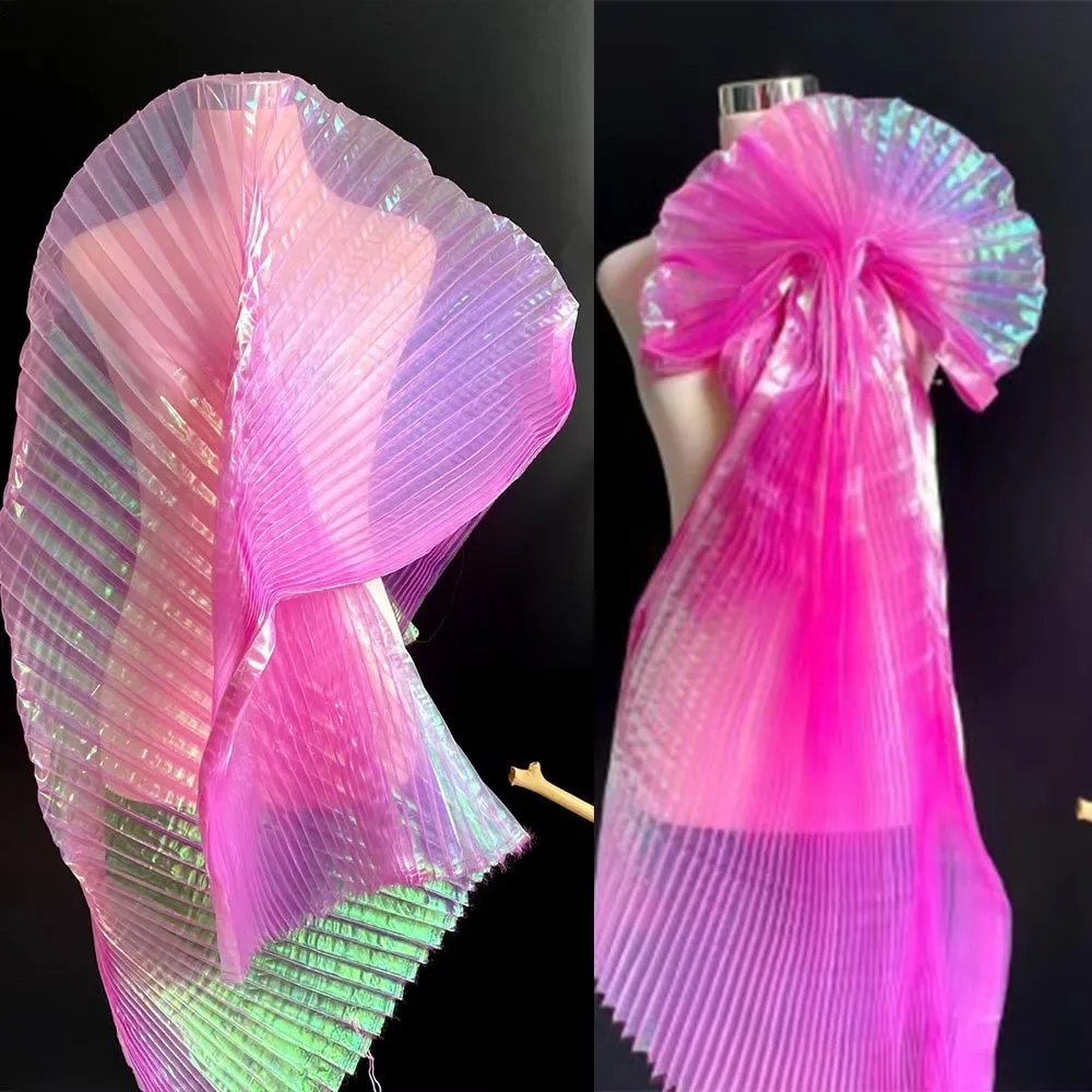 

Creative Shiny Pleated Organza Fabric Rainbow Mermaid Handmade Cloth Fabric 100*150cm DIY Material Clothing Supplies