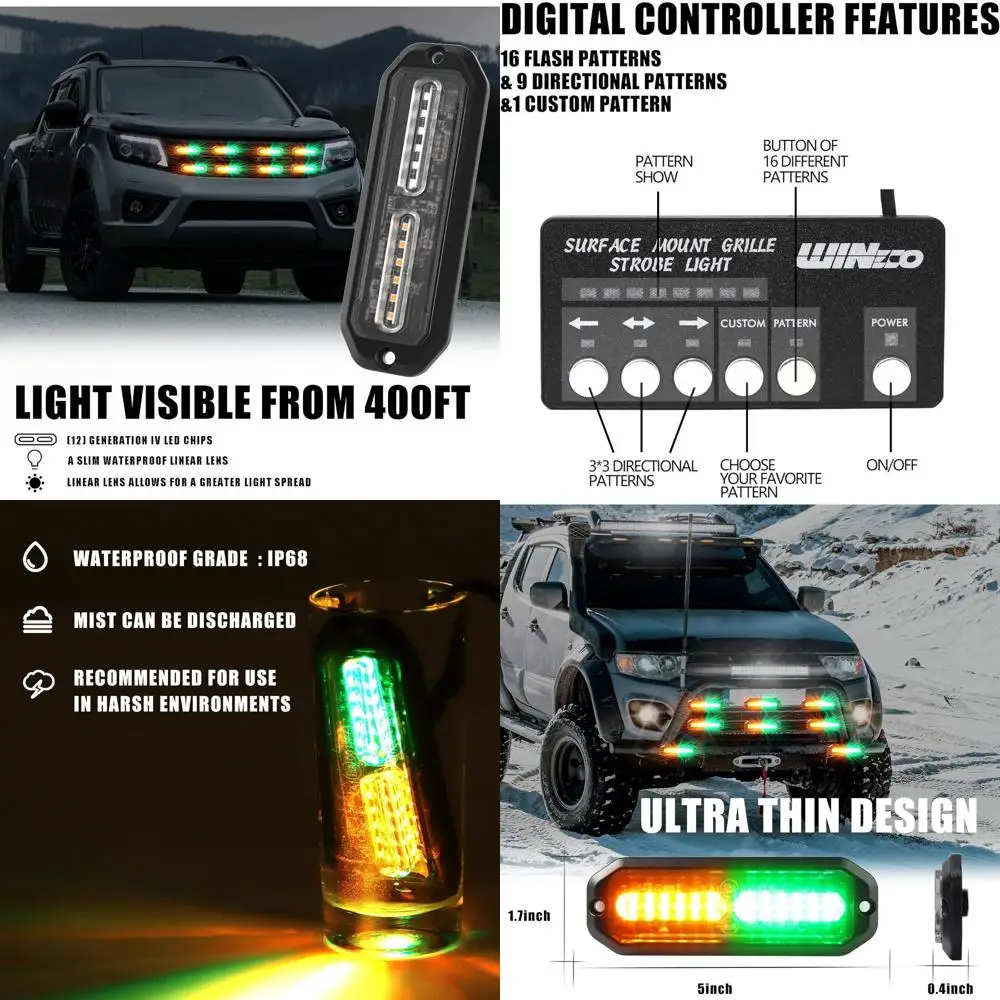 

8-Piece 12-LED Surface Mount Emergency Strobe Lights Kit for Off-Road Vehicles - 22 Flash Modes